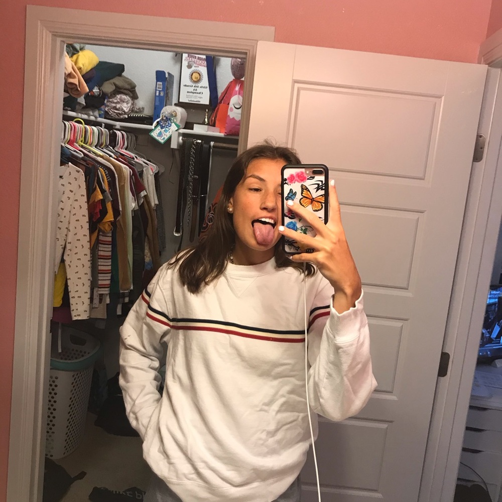 Red blue and white sweatshirt